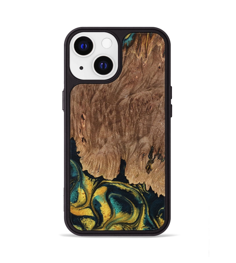 iPhone 13 Wood Phone Case - Marylin (Teal & Gold, 738438)