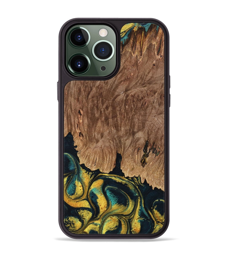 iPhone 13 Pro Max Wood Phone Case - Marylin (Teal & Gold, 738438)