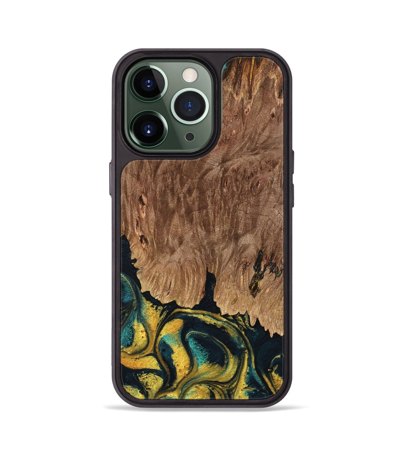 iPhone 13 Pro Wood Phone Case - Marylin (Teal & Gold, 738438)