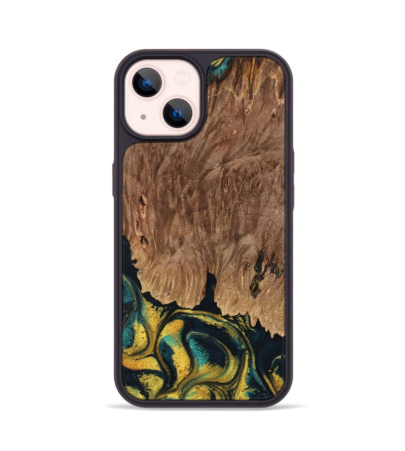 iPhone 14 Wood Phone Case - Marylin (Teal & Gold, 738438)