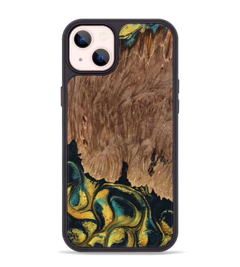 iPhone 14 Plus Wood Phone Case - Marylin (Teal & Gold, 738438)