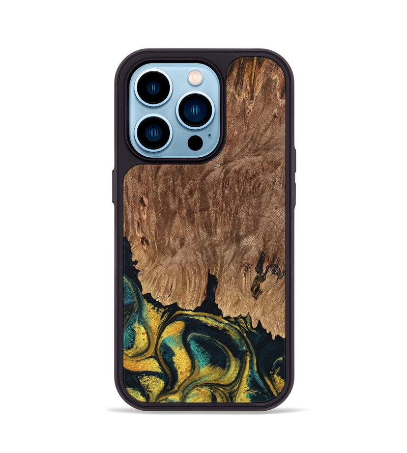 iPhone 14 Pro Wood Phone Case - Marylin (Teal & Gold, 738438)