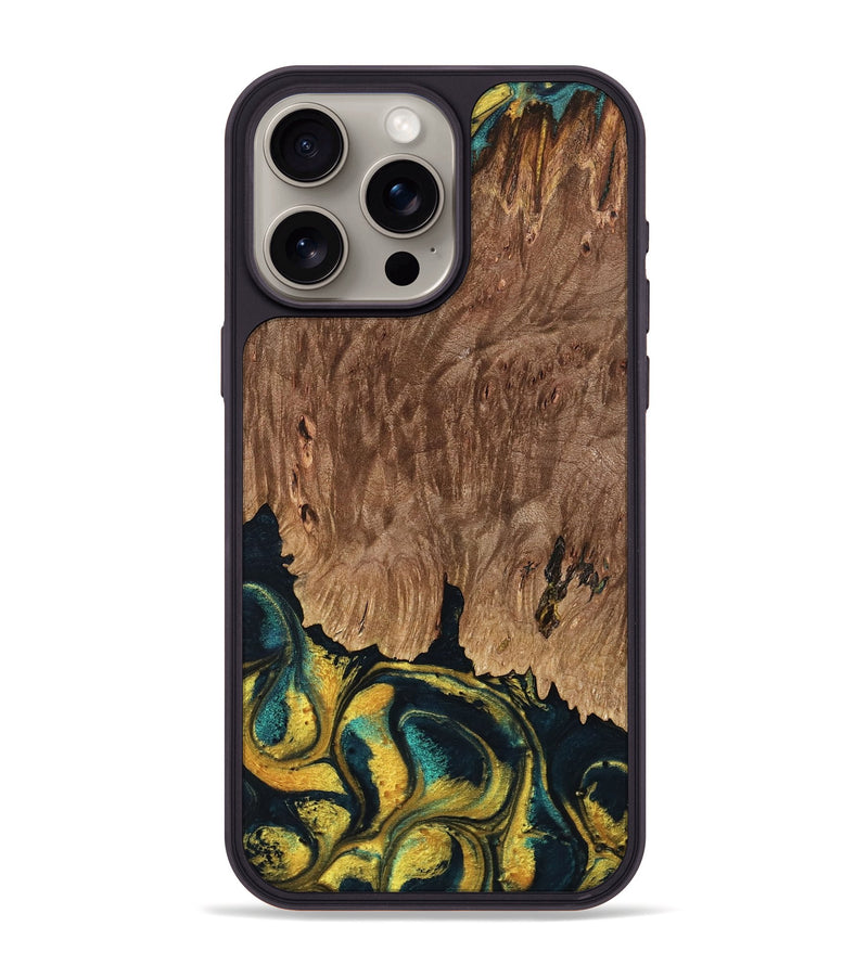 iPhone 15 Pro Max Wood Phone Case - Marylin (Teal & Gold, 738438)