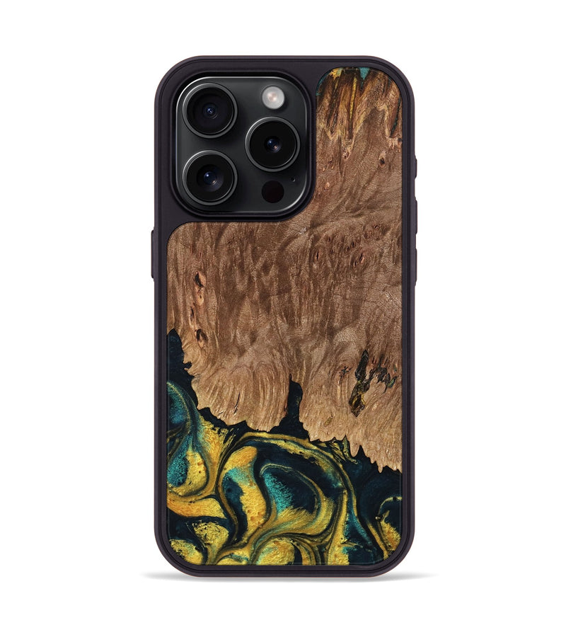 iPhone 15 Pro Wood Phone Case - Marylin (Teal & Gold, 738438)