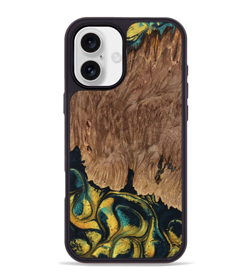 iPhone 16 Plus Wood Phone Case - Marylin (Teal & Gold, 738438)