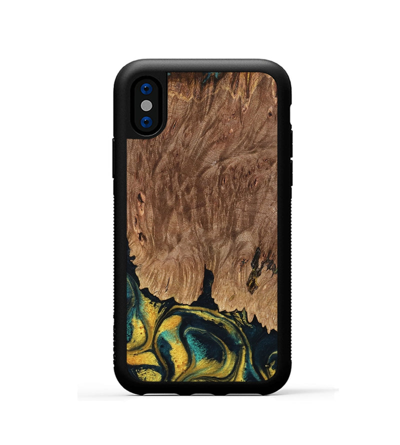 iPhone Xs Wood Phone Case - Marylin (Teal & Gold, 738438)