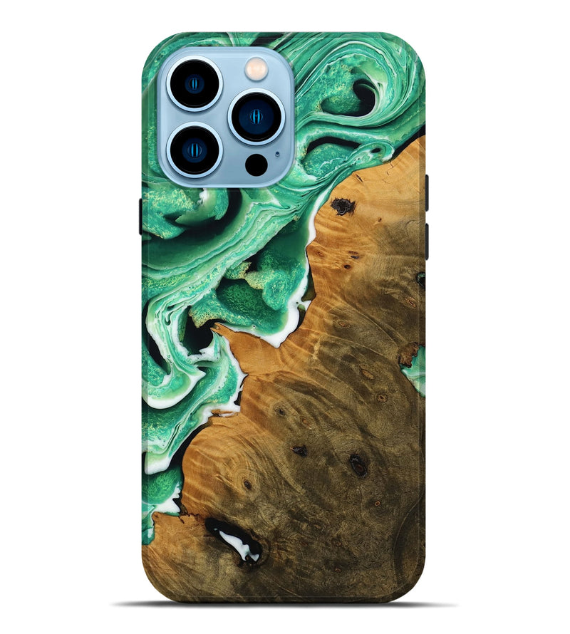 iPhone 14 Pro Max Wood Live Edge Phone Case - Sherree (Green, 738751)