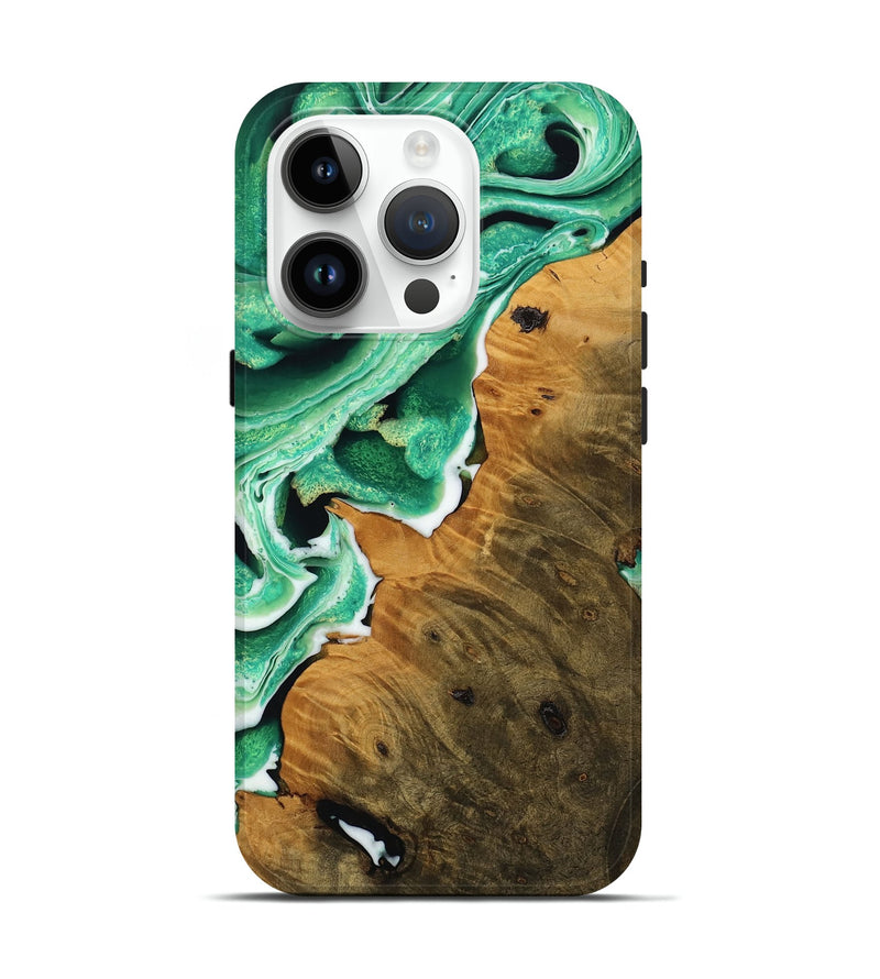 iPhone 15 Pro Wood Live Edge Phone Case - Sherree (Green, 738751)