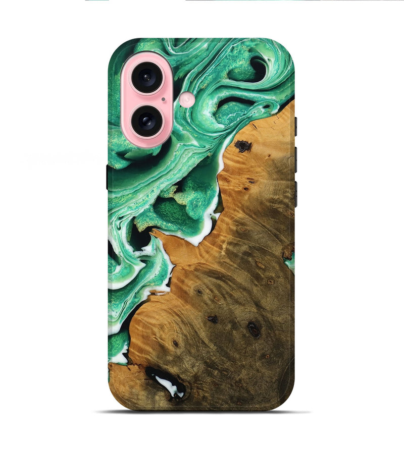 iPhone 16 Wood Live Edge Phone Case - Sherree (Green, 738751)