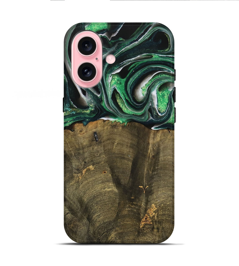 iPhone 16 Wood Live Edge Phone Case - Nadir (Green, 738764)