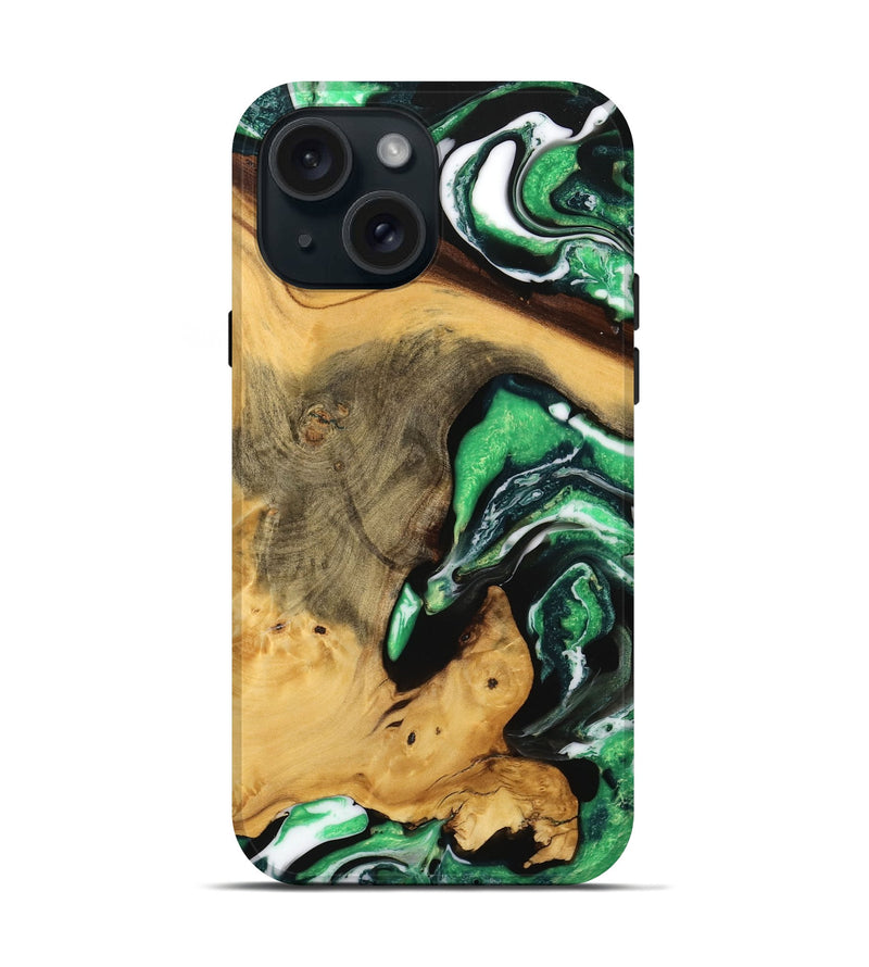 iPhone 15 Wood Live Edge Phone Case - Brandie (Green, 738769)