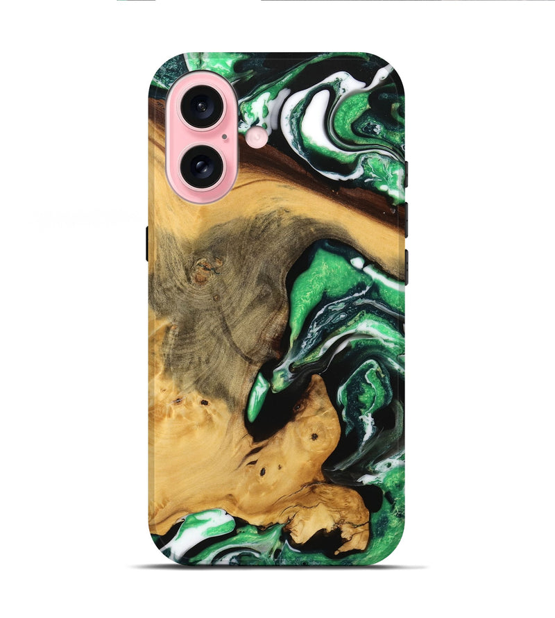 iPhone 16 Wood Live Edge Phone Case - Brandie (Green, 738769)