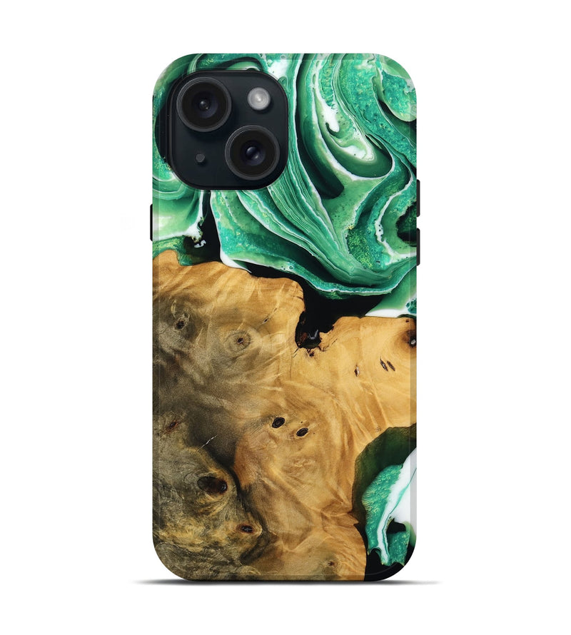 iPhone 15 Wood Live Edge Phone Case - Surin (Green, 738773)