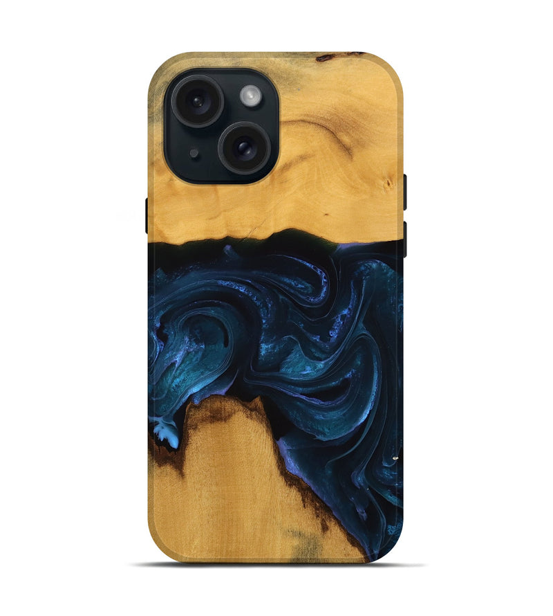 iPhone 15 Wood Live Edge Phone Case - Lita (Blue, 738774)