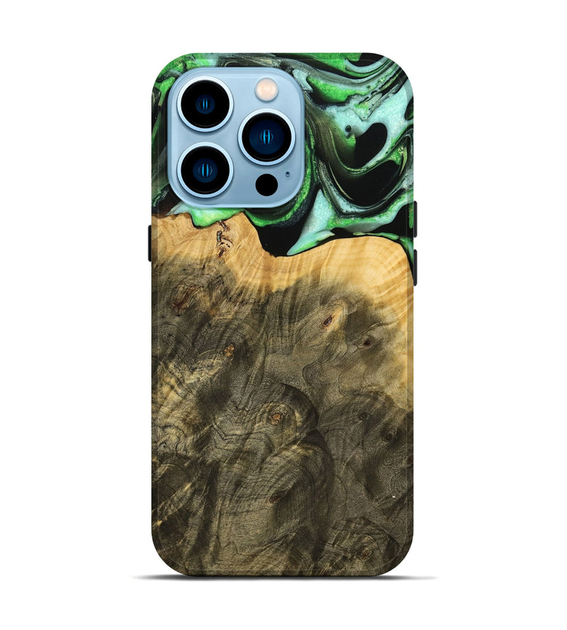 iPhone 14 Pro Wood Live Edge Phone Case - Mayra (Green, 738775)