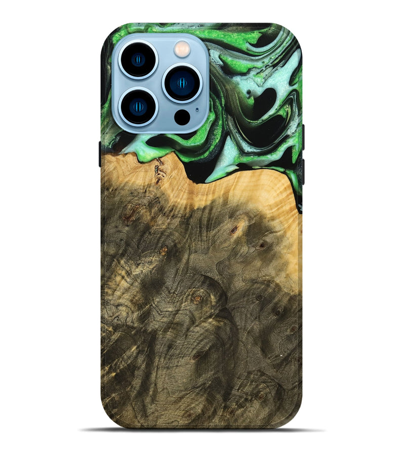 iPhone 14 Pro Max Wood Live Edge Phone Case - Mayra (Green, 738775)