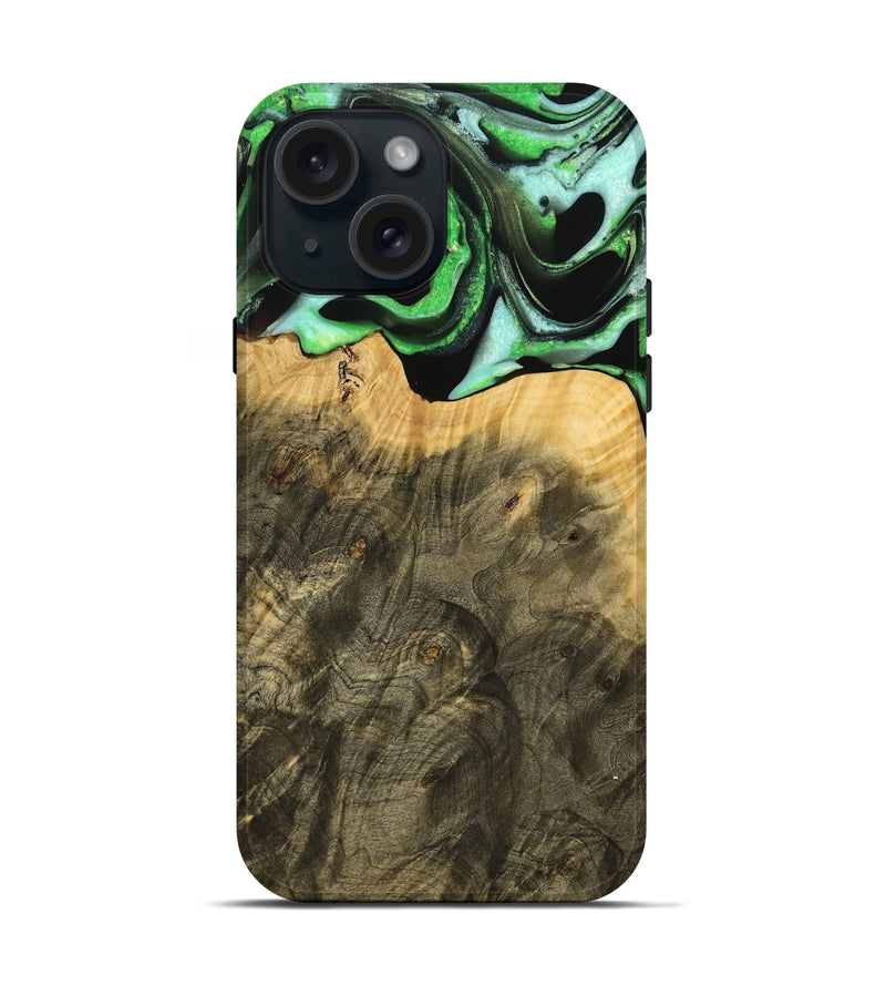 iPhone 15 Wood Live Edge Phone Case - Mayra (Green, 738775)