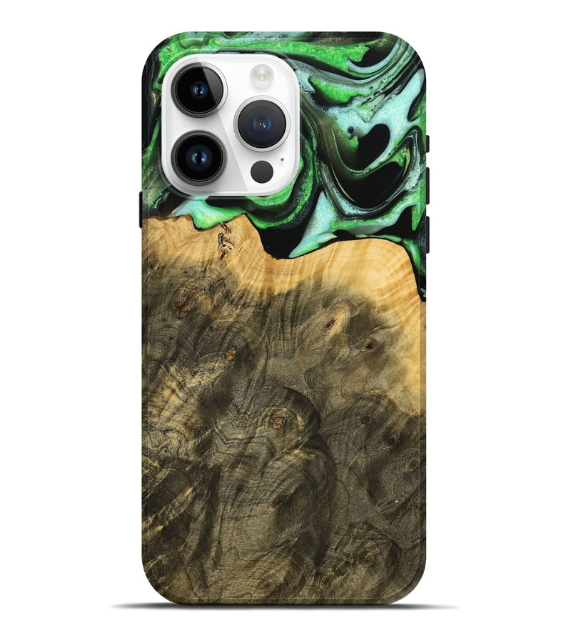 iPhone 15 Pro Max Wood Live Edge Phone Case - Mayra (Green, 738775)