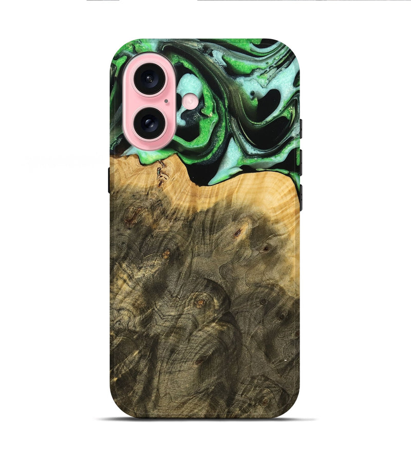 iPhone 16 Wood Live Edge Phone Case - Mayra (Green, 738775)