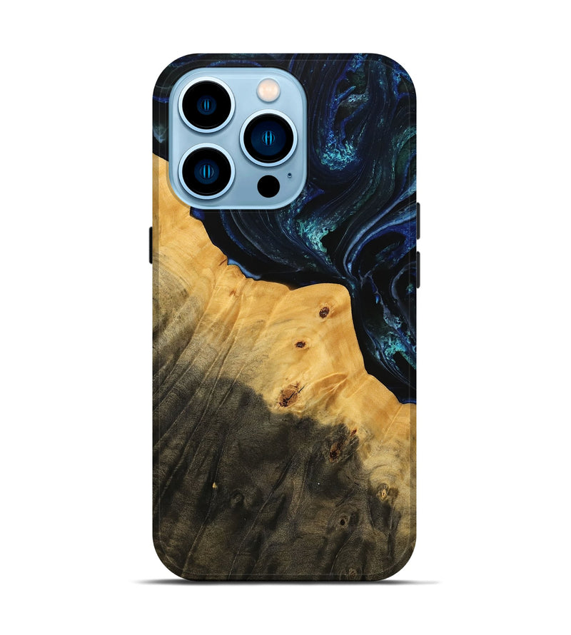 iPhone 14 Pro Wood Live Edge Phone Case - Latoyia (Blue, 738778)