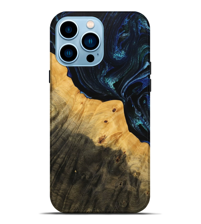 iPhone 14 Pro Max Wood Live Edge Phone Case - Latoyia (Blue, 738778)