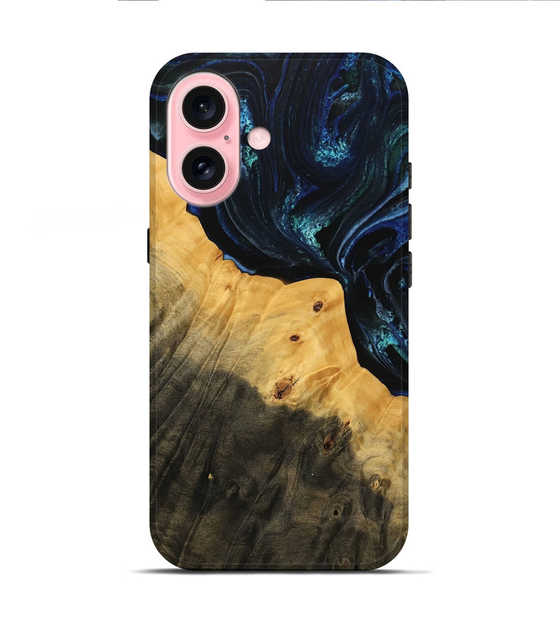 iPhone 16 Wood Live Edge Phone Case - Latoyia (Blue, 738778)