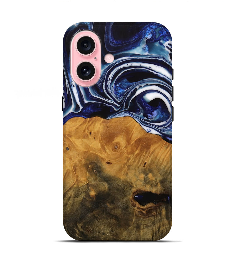 iPhone 16 Wood Live Edge Phone Case - Shirley (Blue, 738780)