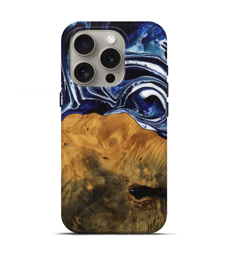 iPhone 16 Pro Wood Live Edge Phone Case - Shirley (Blue, 738780)