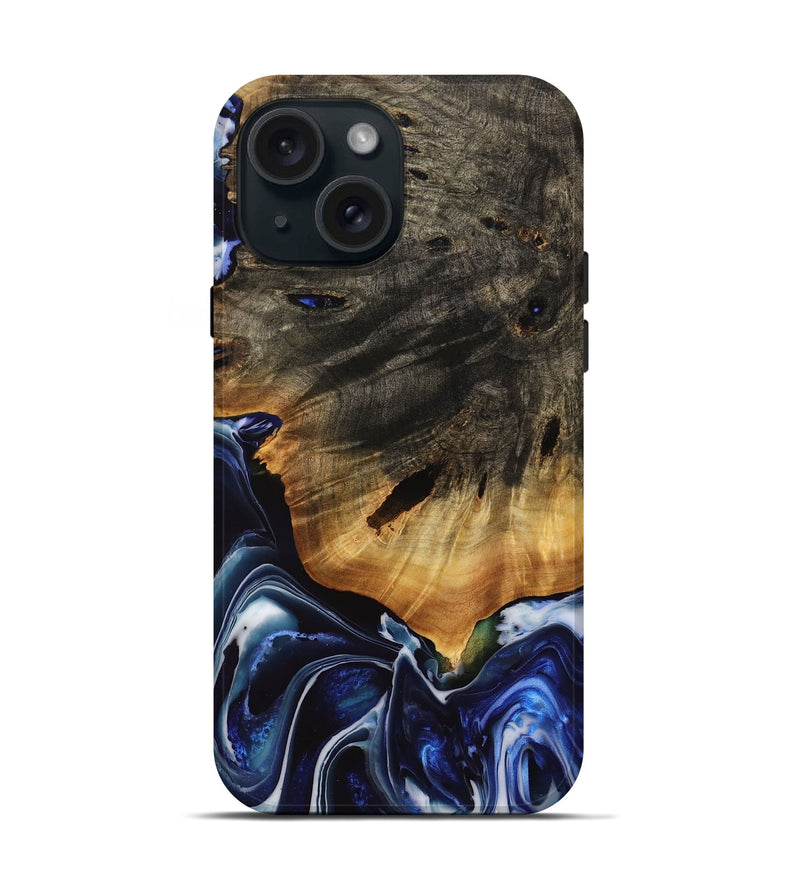 iPhone 15 Wood Live Edge Phone Case - Sacto (Blue, 738781)