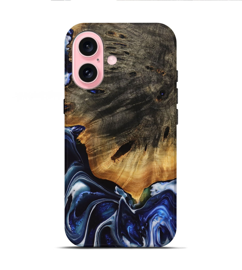 iPhone 16 Wood Live Edge Phone Case - Sacto (Blue, 738781)