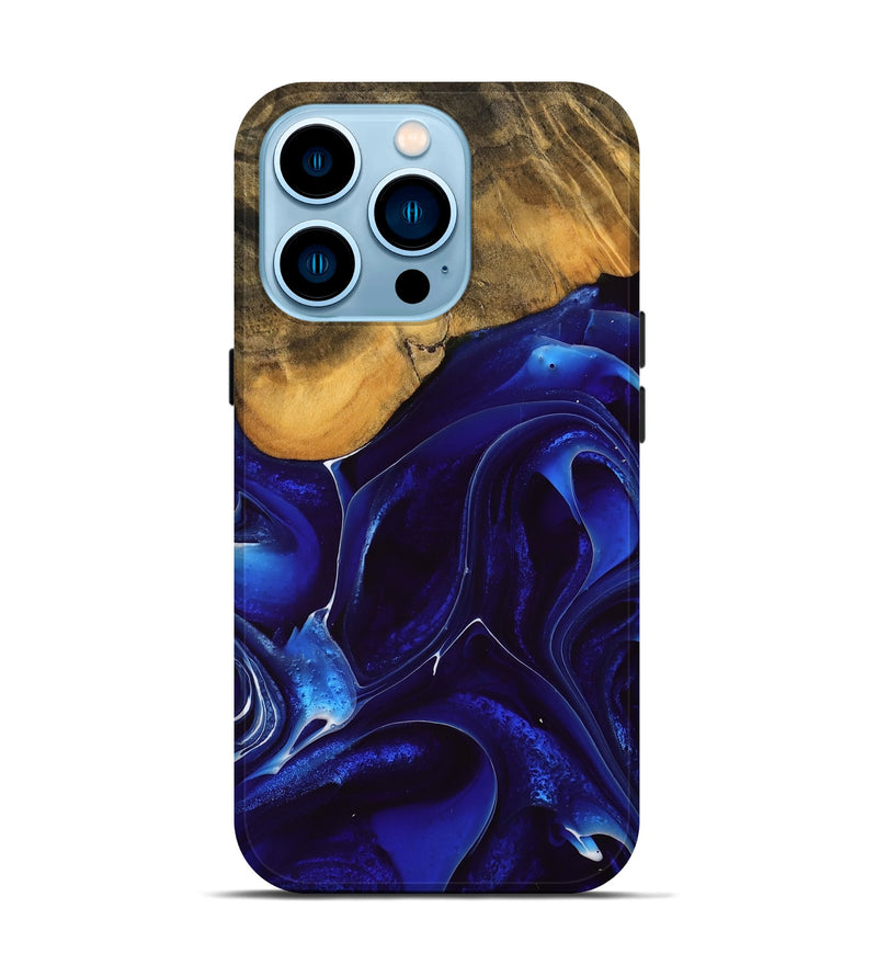 iPhone 14 Pro Wood Live Edge Phone Case - Ximena (Blue, 738813)