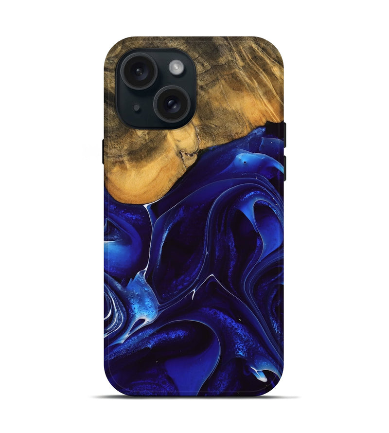 iPhone 15 Wood Live Edge Phone Case - Ximena (Blue, 738813)