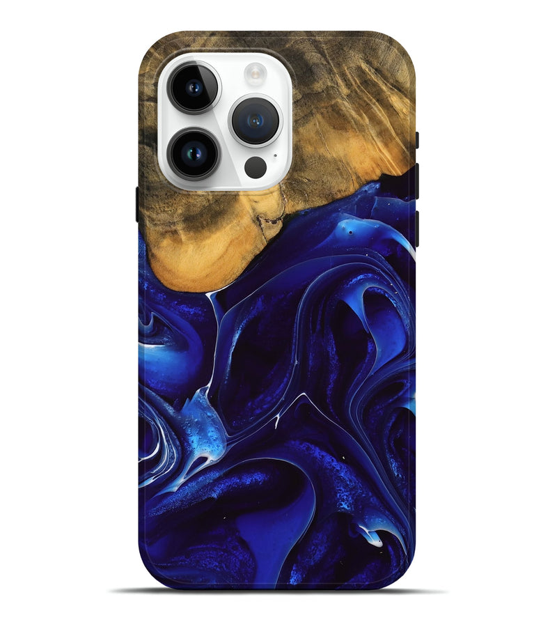 iPhone 15 Pro Max Wood Live Edge Phone Case - Ximena (Blue, 738813)