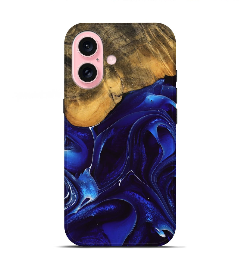 iPhone 16 Wood Live Edge Phone Case - Ximena (Blue, 738813)