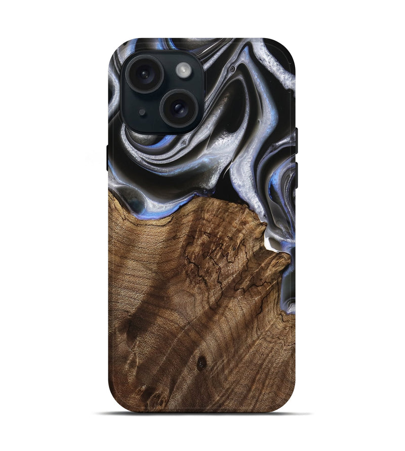 iPhone 15 Wood Live Edge Phone Case - Torrie (Black & White, 738818)