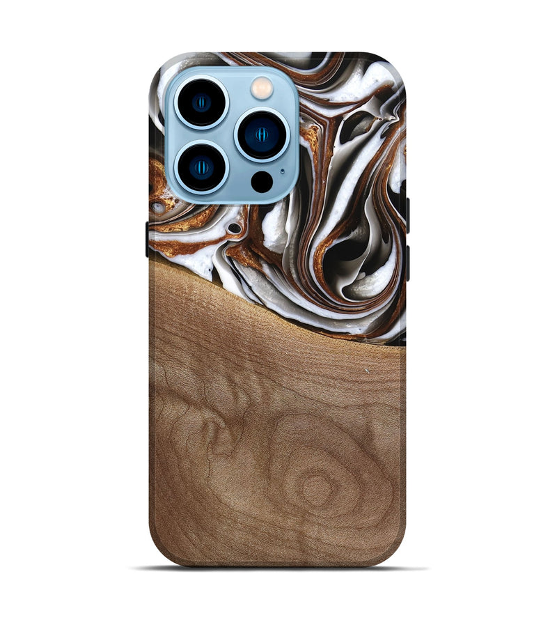 iPhone 14 Pro Wood Live Edge Phone Case - Alina (Black & White, 738824)