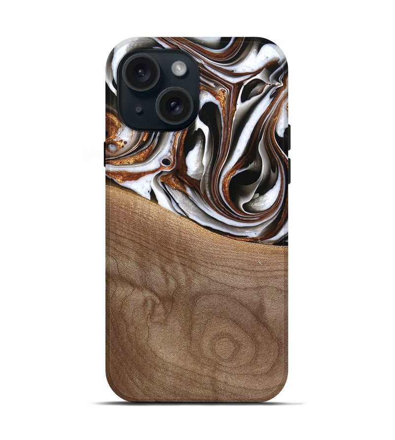 iPhone 15 Wood Live Edge Phone Case - Alina (Black & White, 738824)