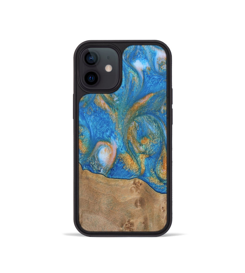 iPhone 12 mini Wood Phone Case - Ellison (Teal & Gold, 738864)