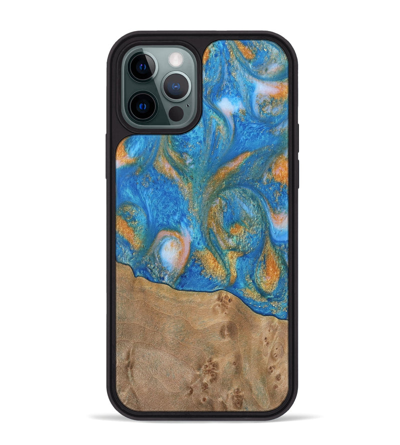 iPhone 12 Pro Max Wood Phone Case - Ellison (Teal & Gold, 738864)