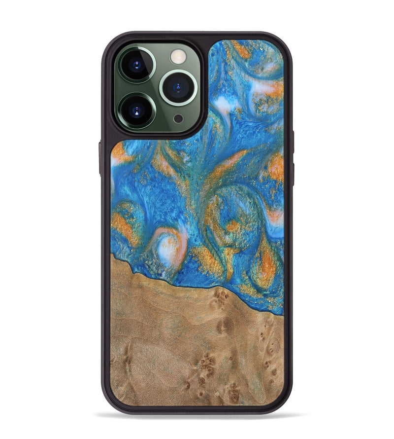 iPhone 13 Pro Max Wood Phone Case - Ellison (Teal & Gold, 738864)