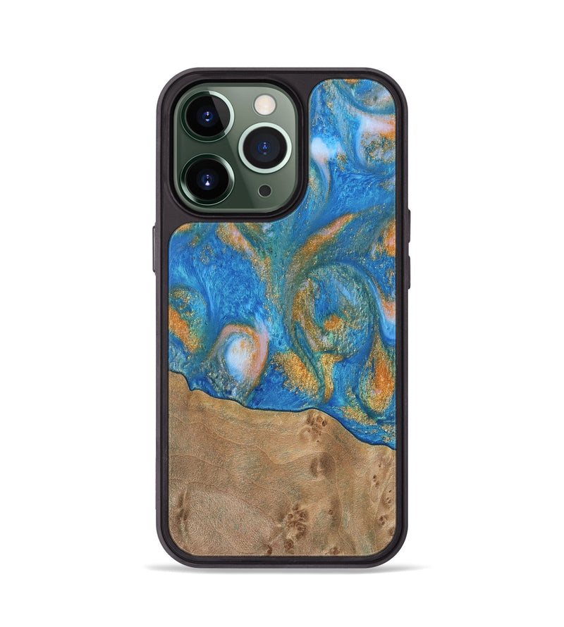 iPhone 13 Pro Wood Phone Case - Ellison (Teal & Gold, 738864)