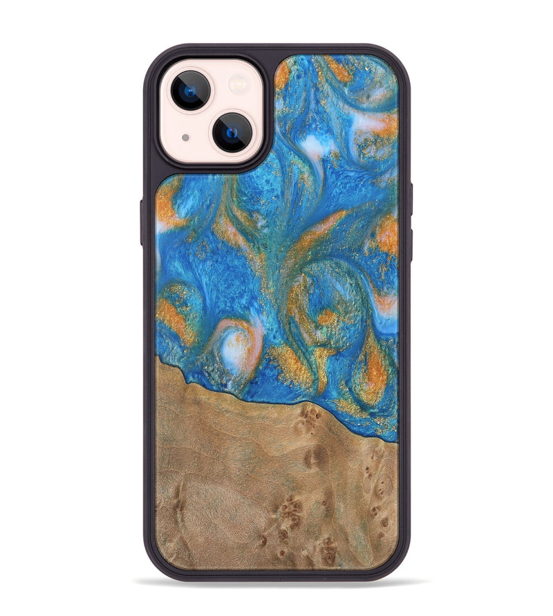 iPhone 14 Plus Wood Phone Case - Ellison (Teal & Gold, 738864)