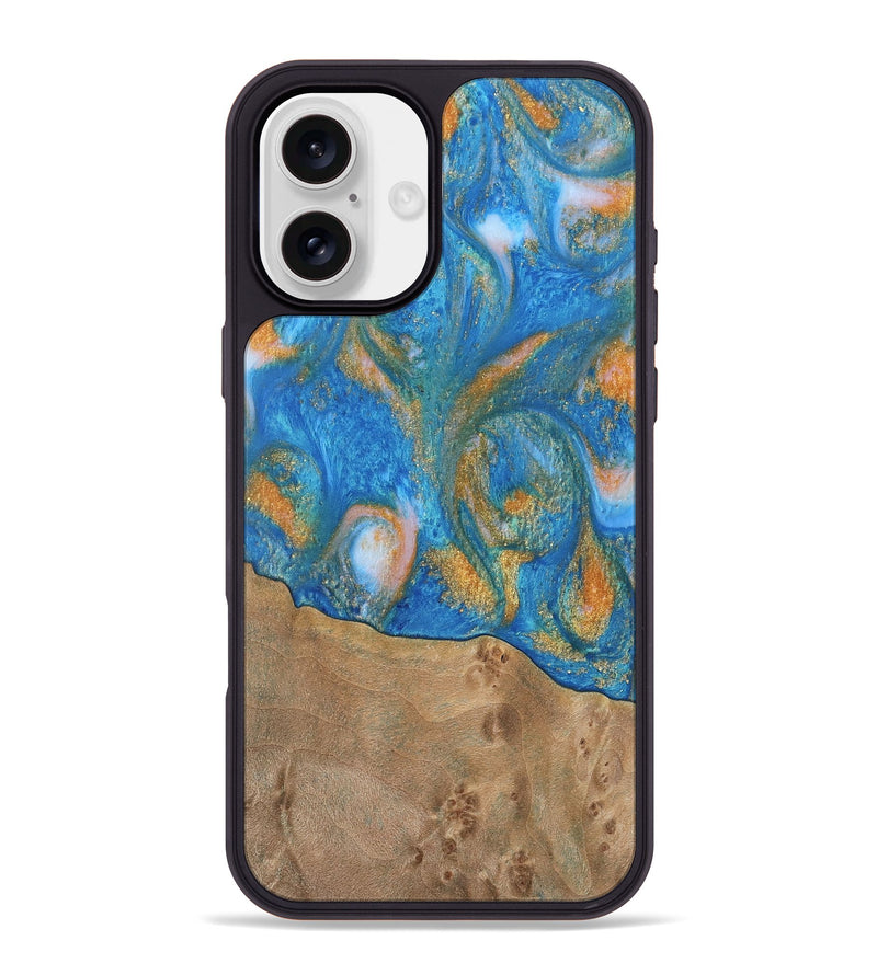 iPhone 16 Plus Wood Phone Case - Ellison (Teal & Gold, 738864)