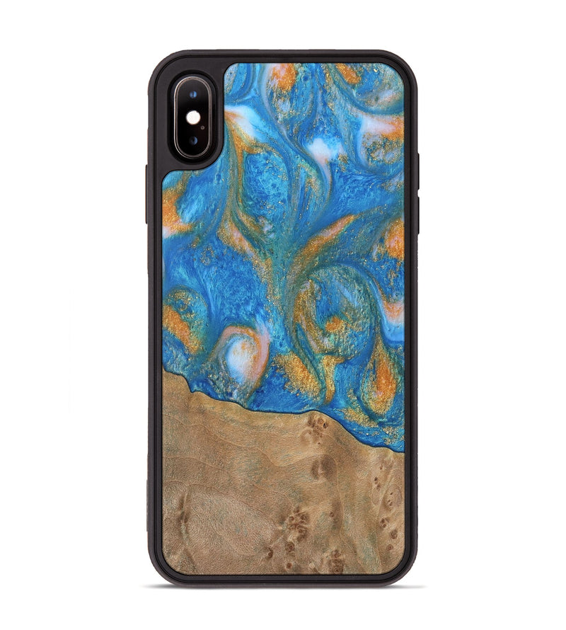 iPhone Xs Max Wood Phone Case - Ellison (Teal & Gold, 738864)