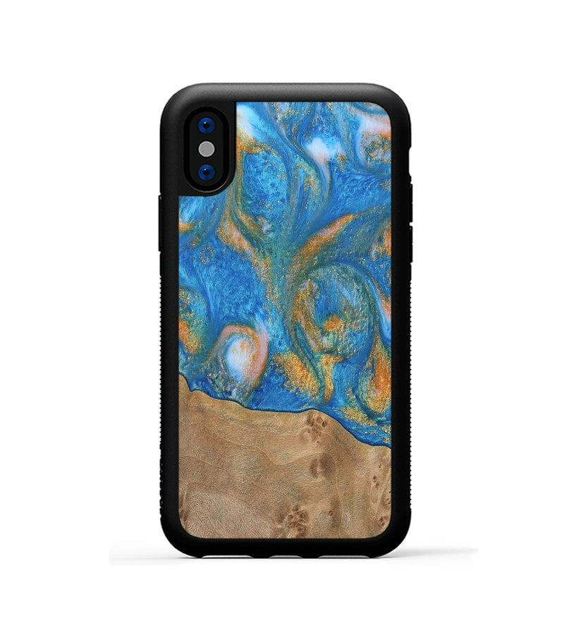 iPhone Xs Wood Phone Case - Ellison (Teal & Gold, 738864)