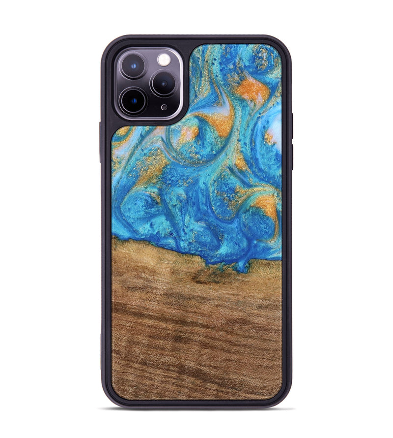 iPhone 11 Pro Max Wood Phone Case - Kaci (Teal & Gold, 738906)