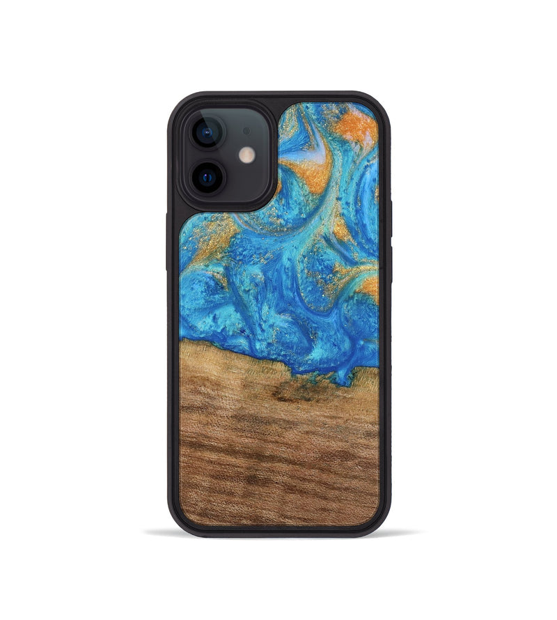 iPhone 12 mini Wood Phone Case - Kaci (Teal & Gold, 738906)