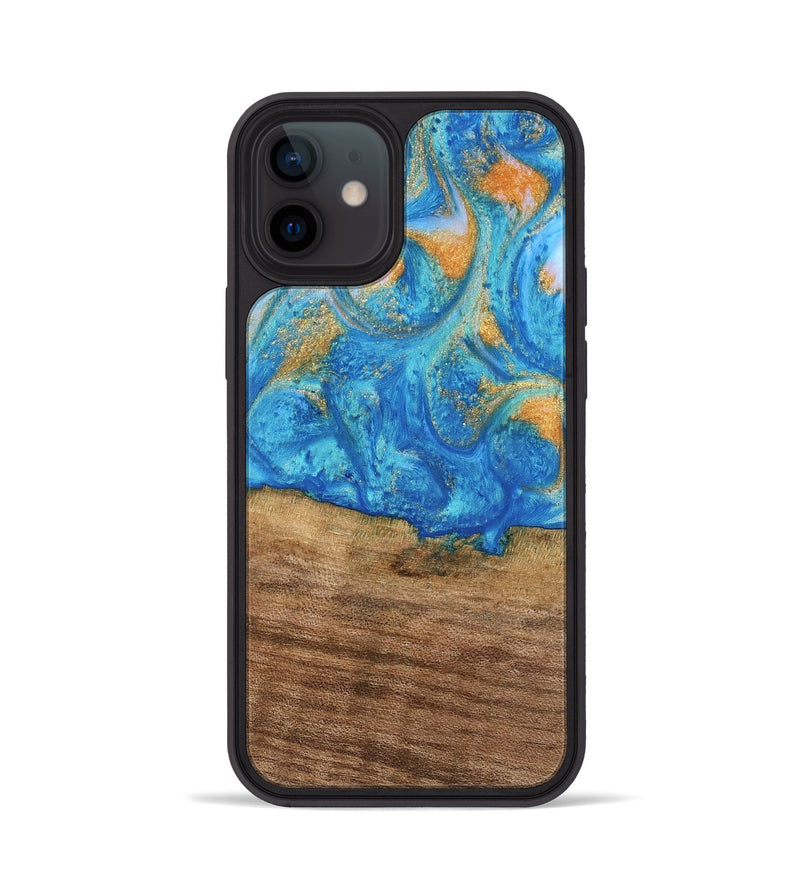 iPhone 12 Wood Phone Case - Kaci (Teal & Gold, 738906)