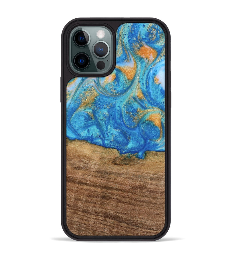 iPhone 12 Pro Max Wood Phone Case - Kaci (Teal & Gold, 738906)