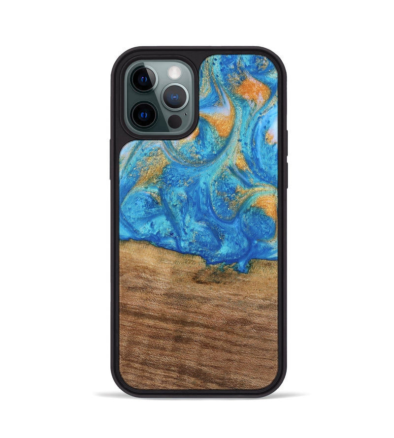 iPhone 12 Pro Wood Phone Case - Kaci (Teal & Gold, 738906)